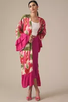 Bel Kazan Printed Ruffle-Sleeve Kimono