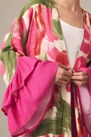 Bel Kazan Printed Ruffle-Sleeve Kimono
