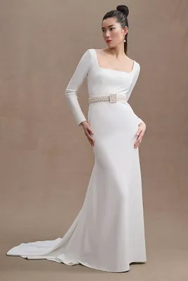 Jenny Yoo Sabel Long-Sleeve Crepe Wedding Gown