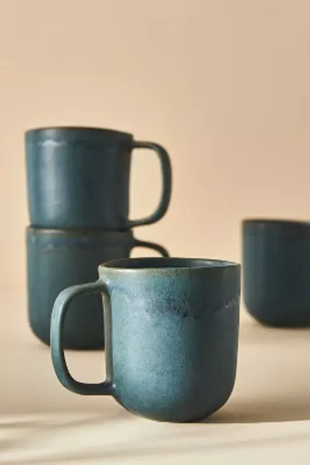 Brasserie Blue-Banded Porcelain Coffee Mugs