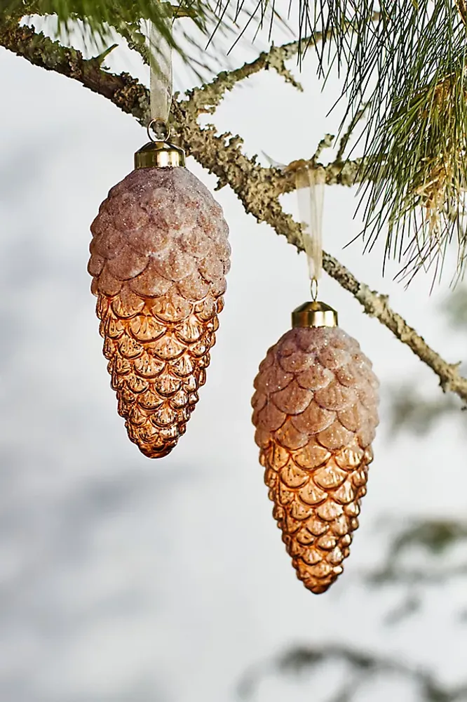 Terrain Snow Dusted Pine Cone Ornaments, Set of 2