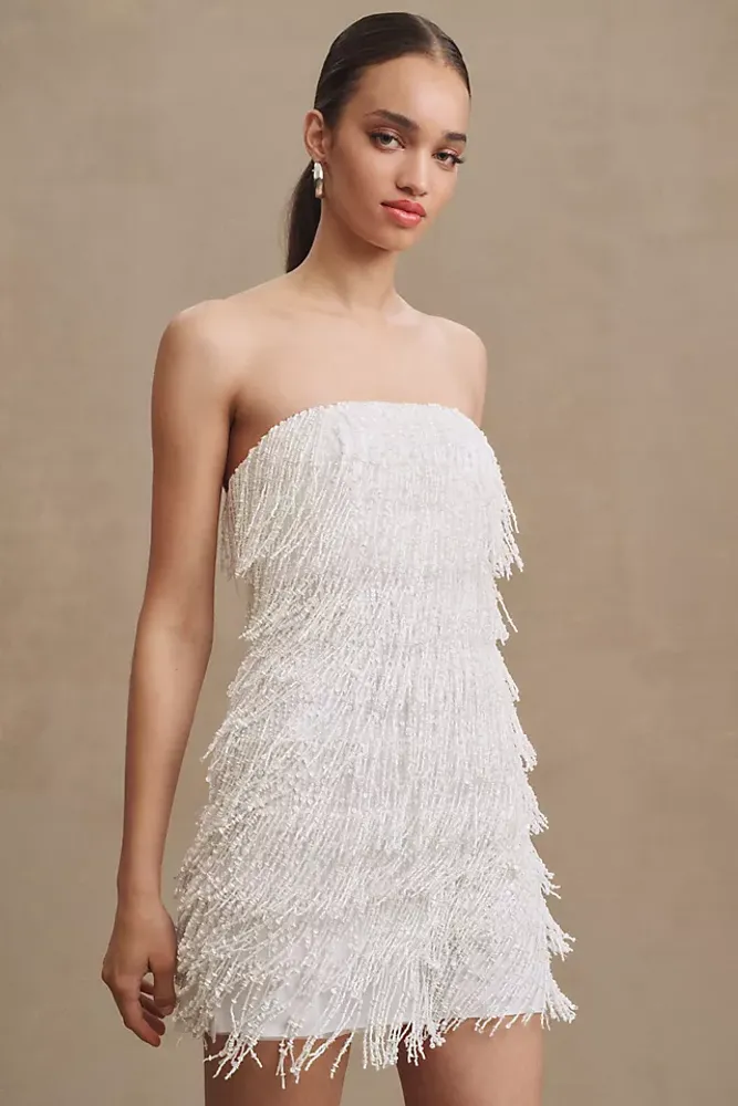 BHLDN Arabella Strapless Sequin Fringe Mini Dress