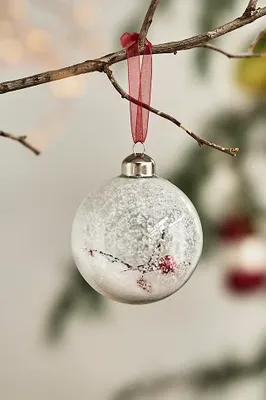 Snowy Berry Branch Glass Ornament