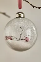 Snowy Berry Branch Glass Ornament