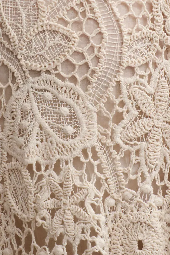 Magali Pascal Pandora Plunge V-Neck Open-Back Crochet Gown