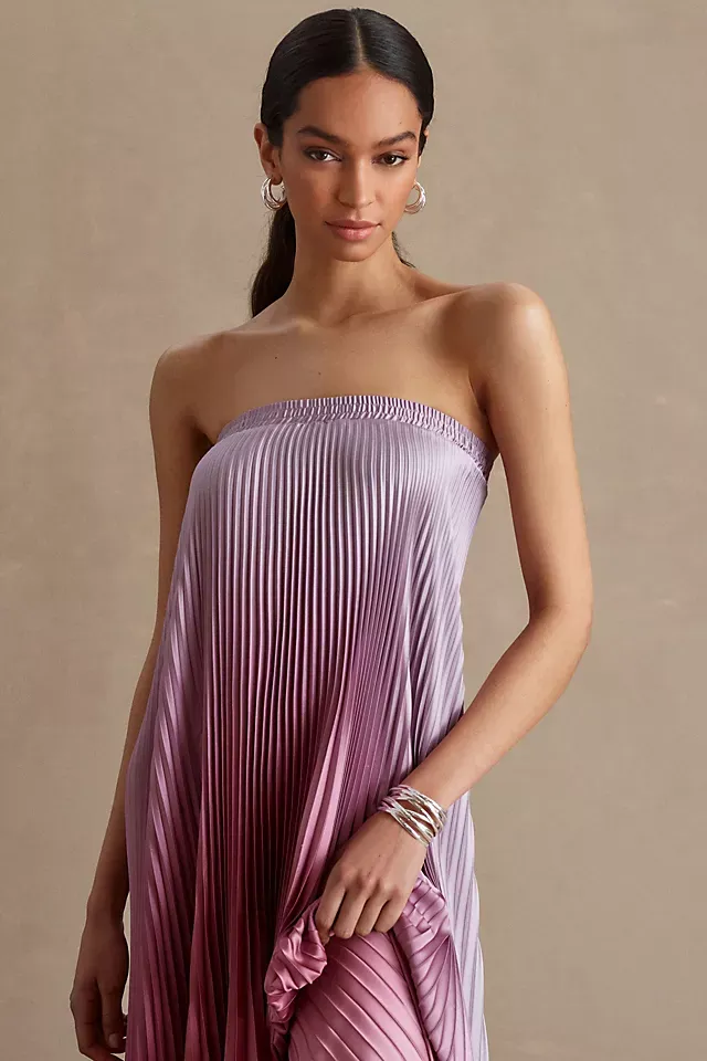 L'IDÉE Chateau Pleated Satin Halter Midi Dress