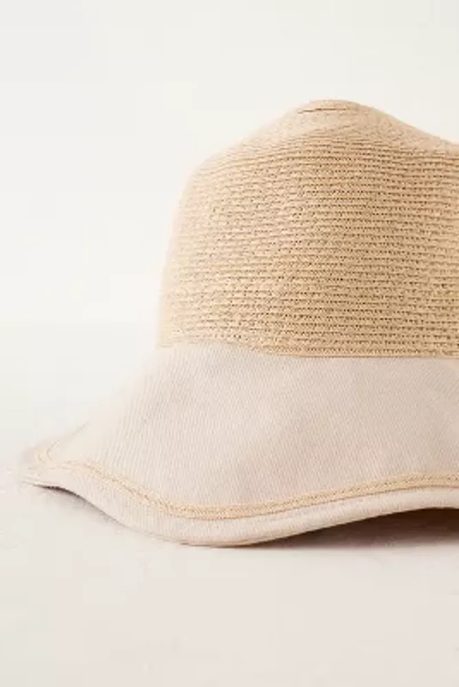 Wavy-Hem Straw Bucket Hat