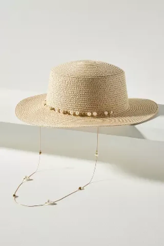 Double Chain Strap Straw Boater Hat L