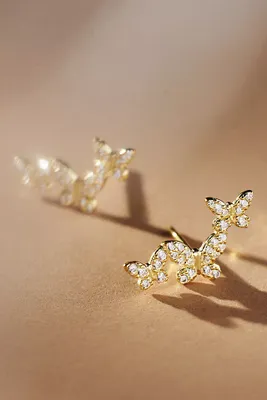 By Adina Eden Pave Triple Butterfly Stud Earrings