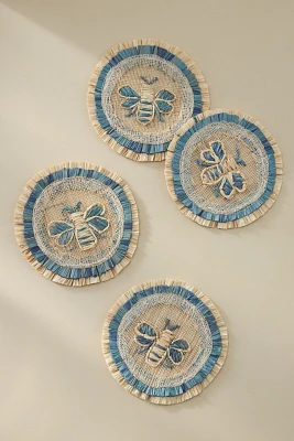 Joanna Buchanan Woven Straw Bee Coasters, Set of 4