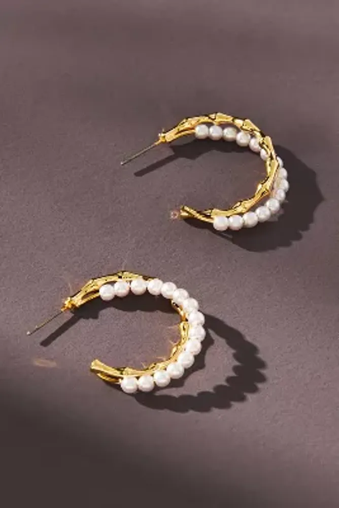 Layered Pearl Hoop Earrings