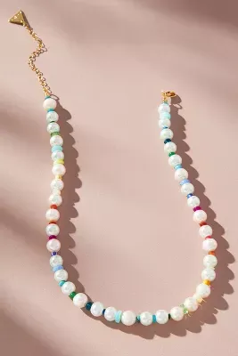Beaded Rainbow Pearl Necklace