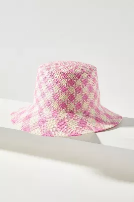 Checked Straw Bucket Hat