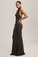 Norma Kamali Halter Turtleneck Fishtail Gown