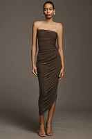 Norma Kamali Diana Strapless Ruched Stretch Jersey Midi Dress