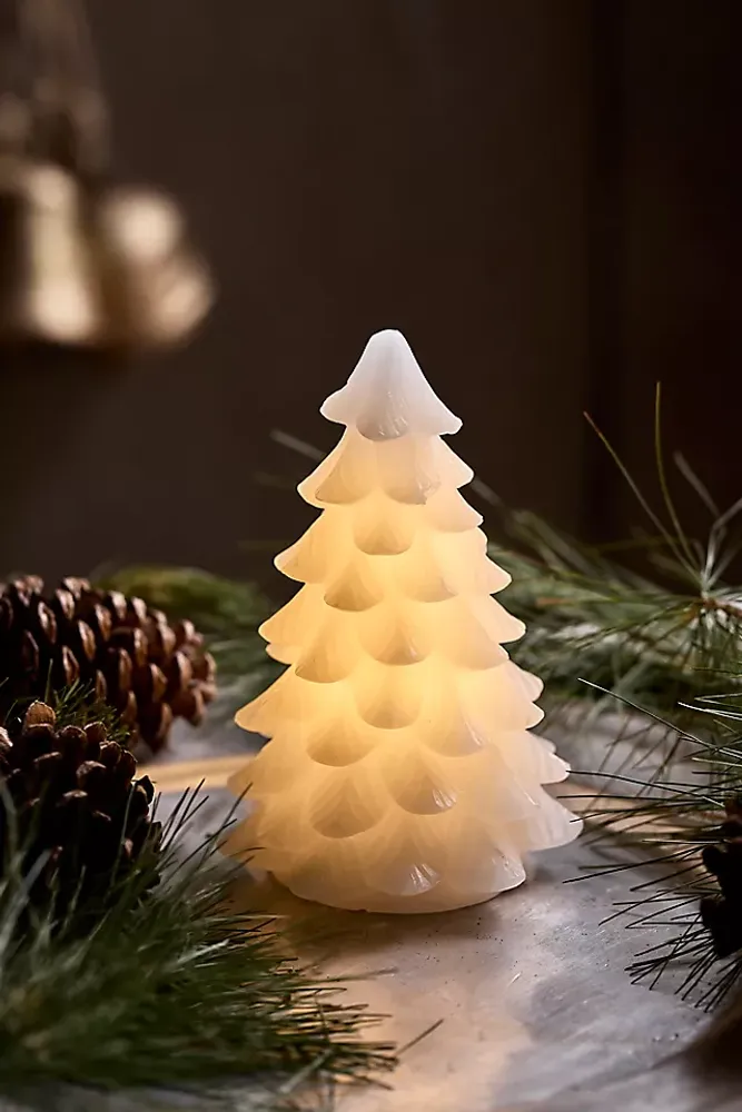 Lit Wax Evergreen Tree