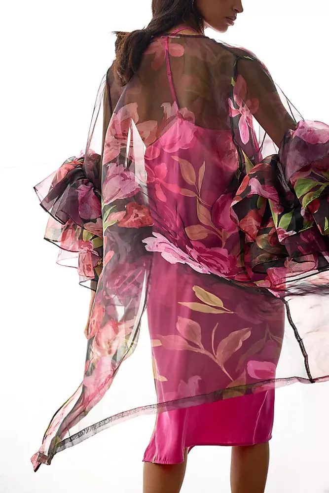 By Anthropologie Sheer Ruffle-Sleeve Kimono