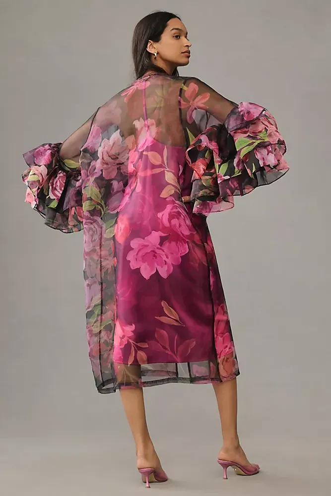 By Anthropologie Sheer Ruffle-Sleeve Kimono