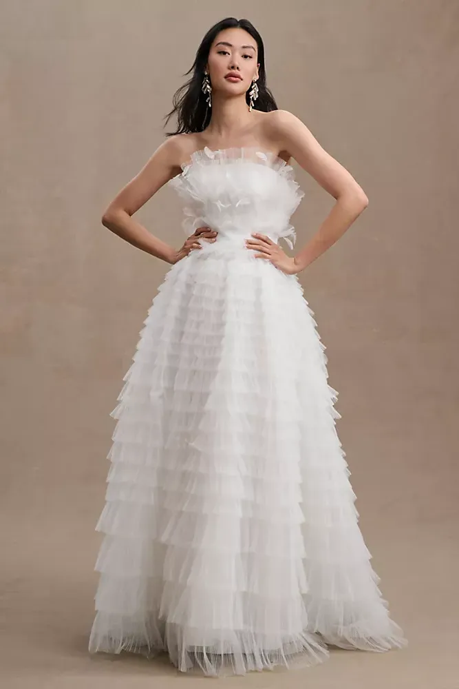 Mac Duggal Kylie Strapless Ruffle Wedding Gown