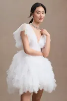 Mac Duggal Tulle Flutter-Sleeve Mini Dress