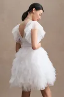 Mac Duggal Tulle Flutter-Sleeve Mini Dress