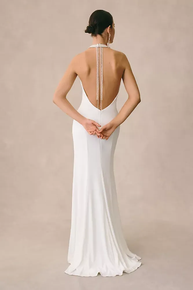 Beaded Halter Jersey Evening Gown - FINAL SALE – Mac Duggal