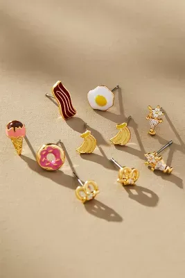 Food Icon Post Earrings, Set of 6