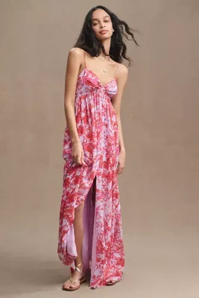 Sachin & Babi Jessica Front-Slit V-Neck Chiffon Gown