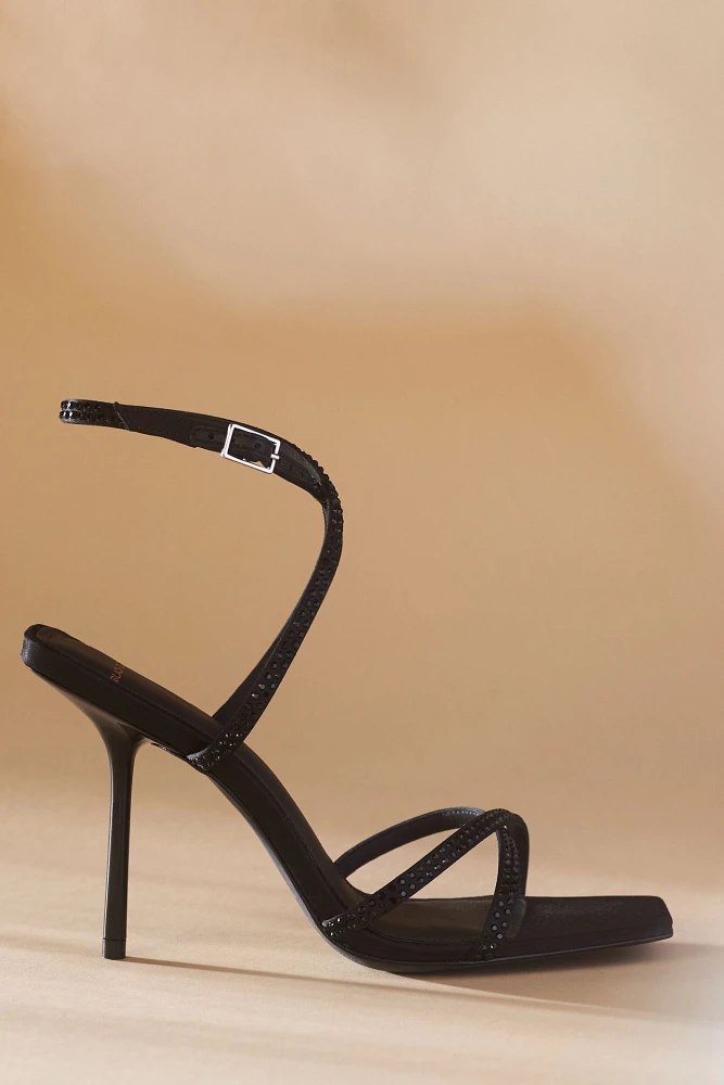 Black Suede Studio Gemma Strappy Crystal Heels