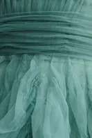 Mac Duggal A-Line Deep-V Ruffled Tulle Midi Dress