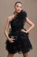 Mac Duggal Ruffled Tulle One-Shoulder Mini Dress