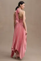 Mac Duggal Pleated A-Line Asymmetrical Halter Gown