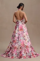 Mac Duggal Asymmetrical Ruffled A-Line Halter Gown