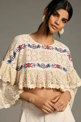 By Anthropologie Ruffle Lace Shrug