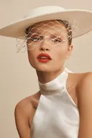 Monrowe Bridal Boater Hat with Birdcage Veil