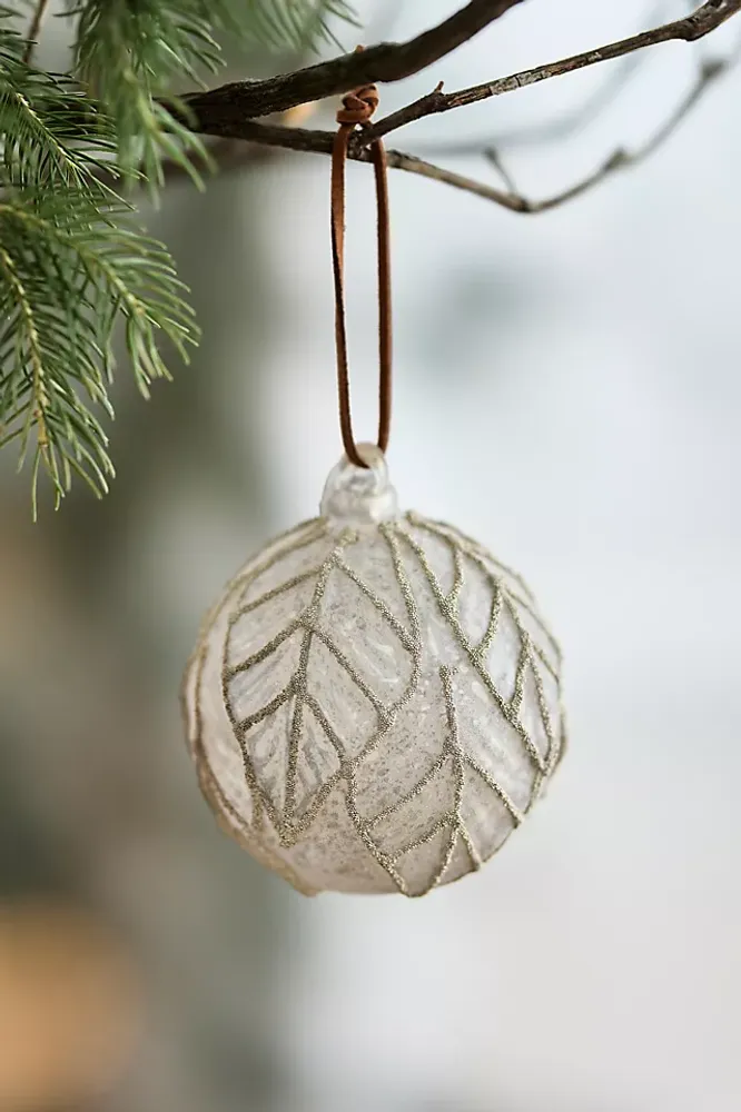 Beaded Leaf Glass Globe Ornament