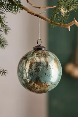 Aged Turquoise Glass Globe Ornament