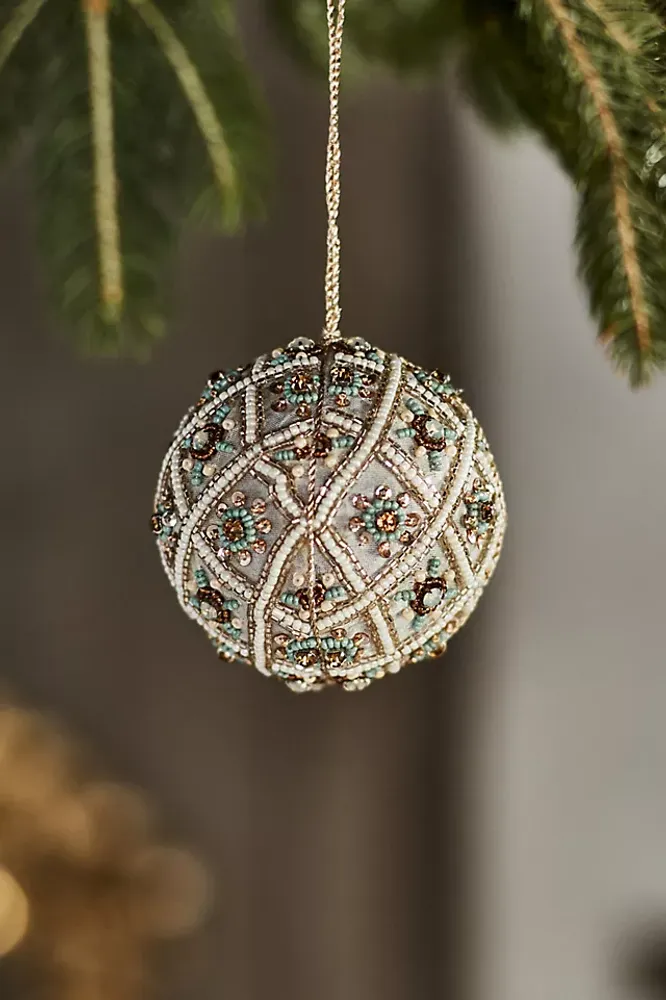 Beaded Fabric Globe Ornament