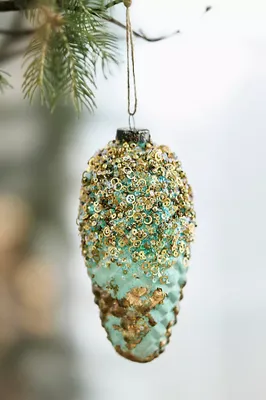 Beaded Pine Cone Glass Ornament