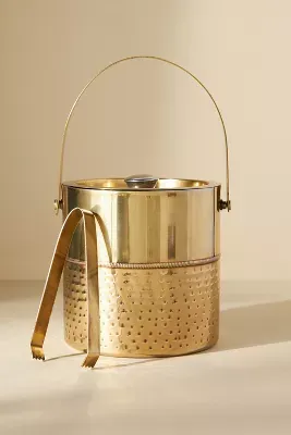 Golden Ice Bucket with Tongs
