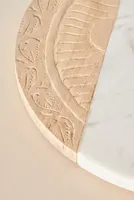 Round Carved Wood & Marble Cheese Board