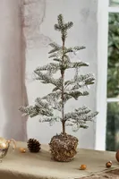 Moss Wrapped Snowy Faux Tabletop Tree
