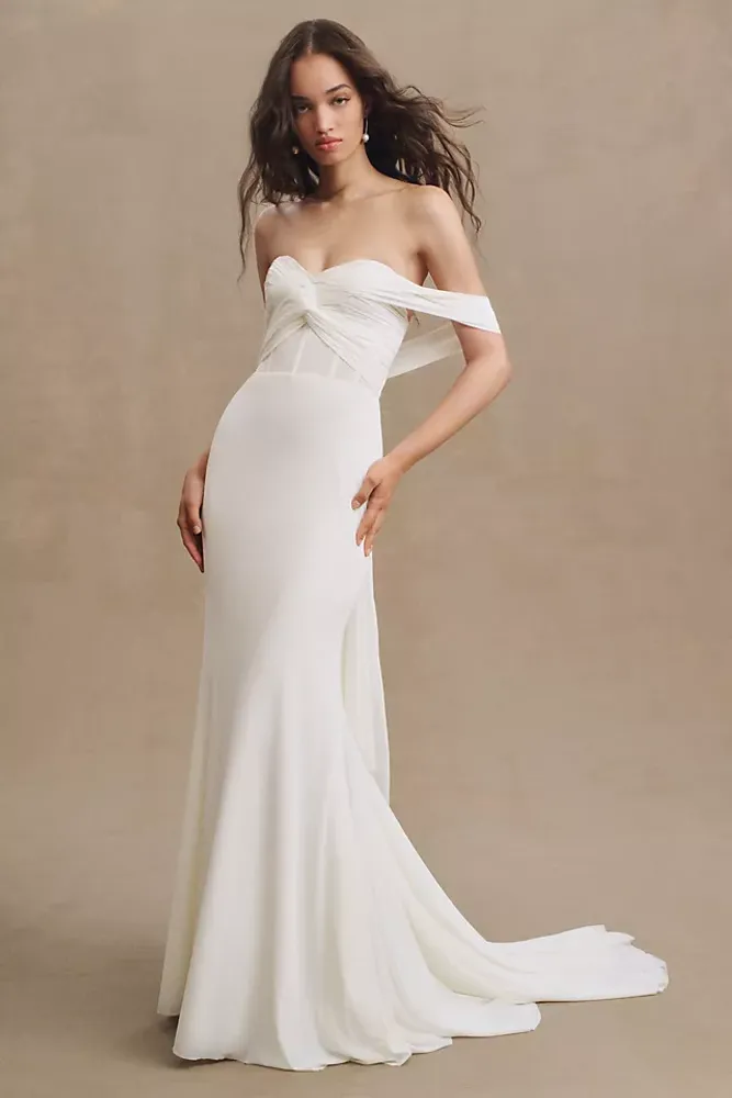 Wtoo by Watters Delyse Off-The-Shoulder Sweetheart Column Wedding Gown