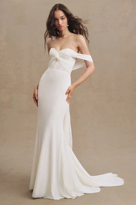 Wtoo by Watters Delyse Off-The-Shoulder Sweetheart Corset Column Wedding Gown