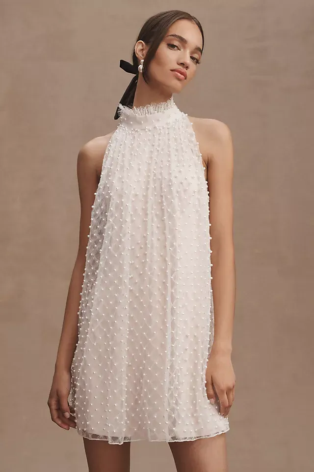 Tadashi Shoji Sabine Plunge V-Neck Twist-Front Long-Sleeve Mini Dress