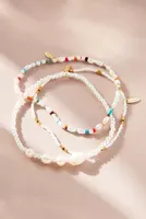 Pearl Beaded Anklets, Set of 3