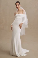 Wtoo by Watters Milligan Off-The-Shoulder Long-Sleeve Column Wedding Gown