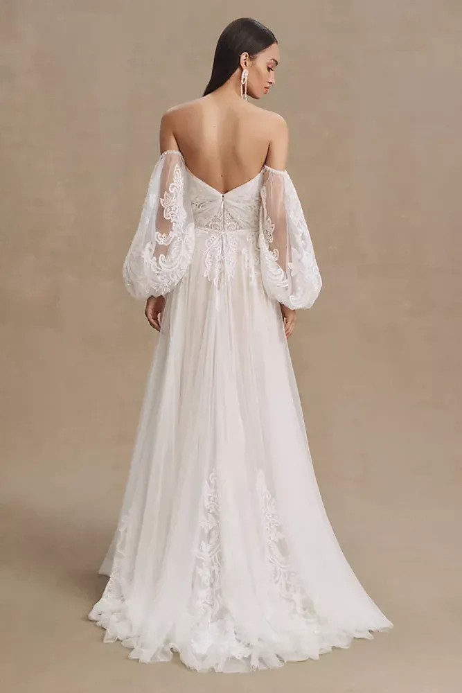 Willowby by Watters Persephone Sweetheart Off-The-Shoulder Side-Slit Lace Wedding Gown