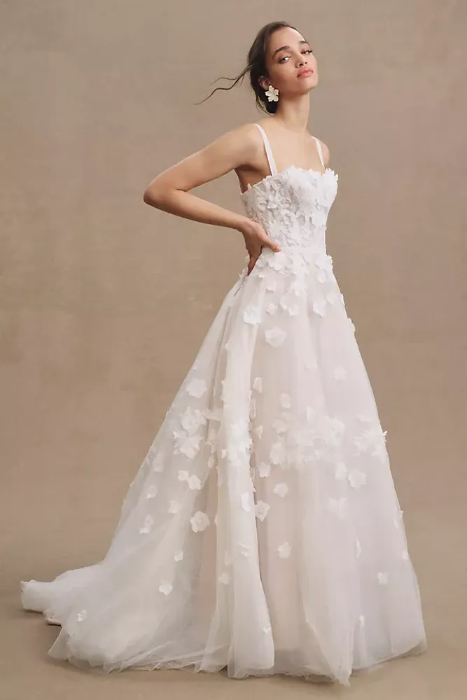 Watters Willowby by Watters Abigail Square-Neck A-Line Appliqué Wedding Gown