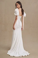 Watters Eloise Puff-Sleeve Sheath Wedding Gown